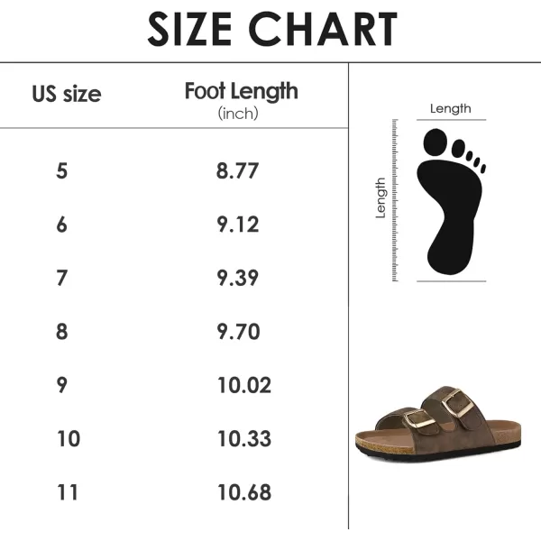 mysoft Womens Flat Sandals Cork Footbed Slides 2 Straps Adjustable Buckle Slip On Summer with Comfort ShoesDark Brown