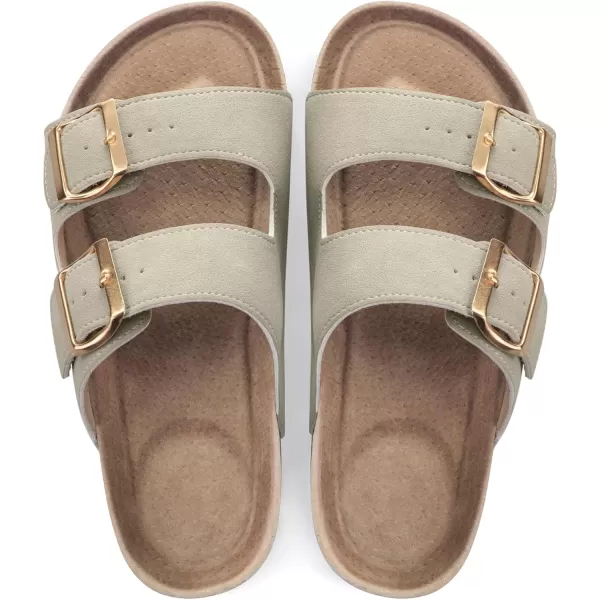 mysoft Womens Flat Sandals Cork Footbed Slides 2 Straps Adjustable Buckle Slip On Summer with Comfort ShoesStone