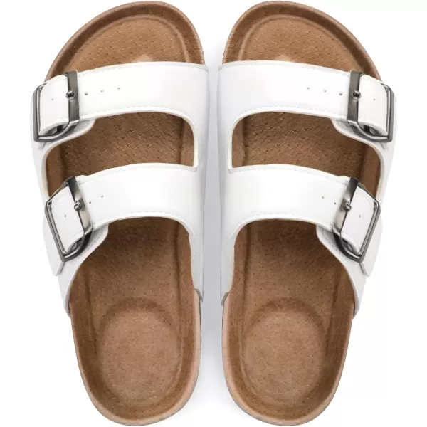 mysoft Womens Flat Sandals Cork Footbed Slides 2 Straps Adjustable Buckle Slip On Summer with Comfort ShoesWhite