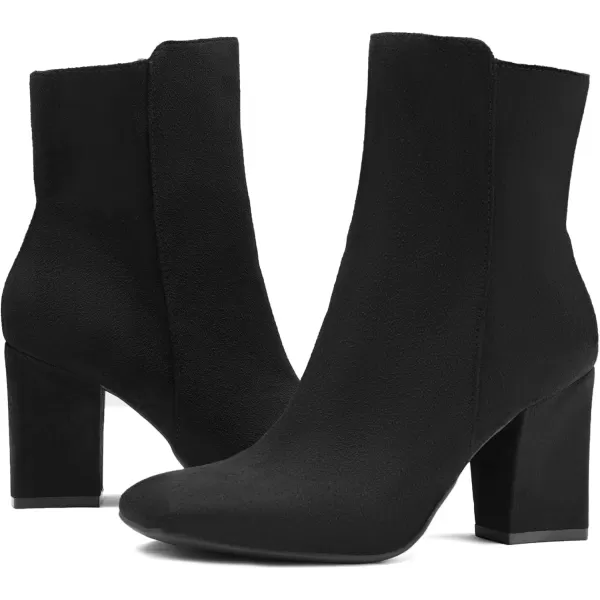 mysoft Womens GoGo Ankle Boots Square Toe Side Zipper Chunky Block Heel Mid Calf Low Heeled Short BootiesBlack