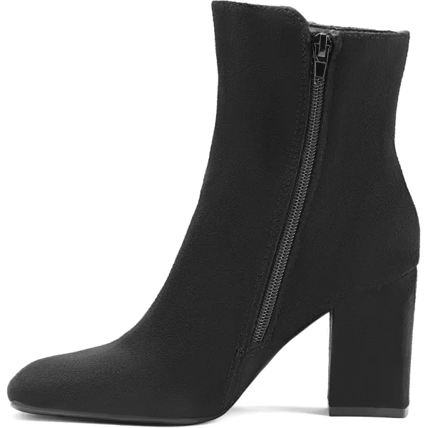 mysoft Womens GoGo Ankle Boots Square Toe Side Zipper Chunky Block Heel Mid Calf Low Heeled Short BootiesBlack