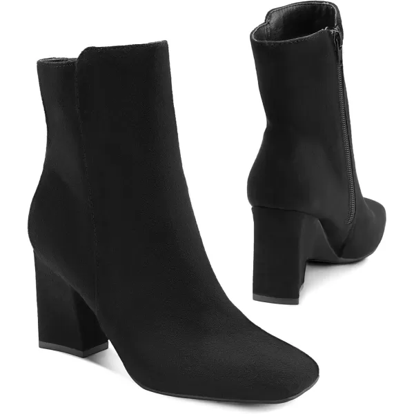 mysoft Womens GoGo Ankle Boots Square Toe Side Zipper Chunky Block Heel Mid Calf Low Heeled Short BootiesBlack
