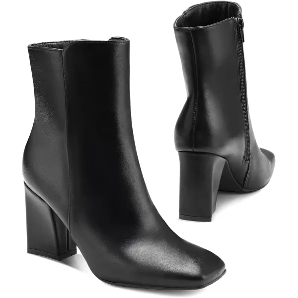 mysoft Womens GoGo Ankle Boots Square Toe Side Zipper Chunky Block Heel Mid Calf Low Heeled Short BootiesBlack Pu