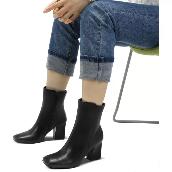 mysoft Womens GoGo Ankle Boots Square Toe Side Zipper Chunky Block Heel Mid Calf Low Heeled Short BootiesBlack Pu