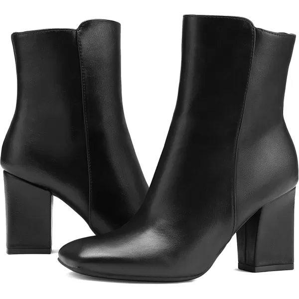 mysoft Womens GoGo Ankle Boots Square Toe Side Zipper Chunky Block Heel Mid Calf Low Heeled Short BootiesBlack Pu