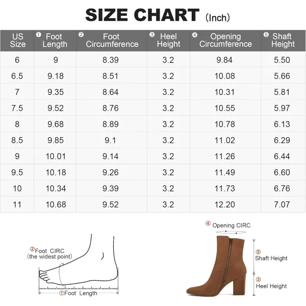 mysoft Womens GoGo Ankle Boots Square Toe Side Zipper Chunky Block Heel Mid Calf Low Heeled Short BootiesBrown