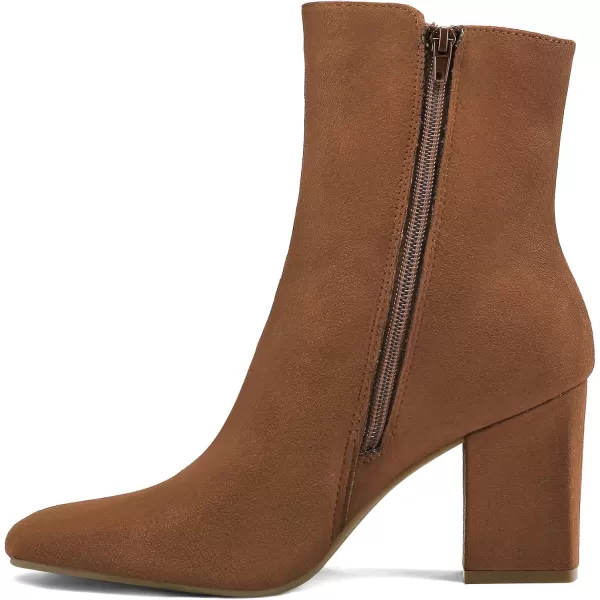 mysoft Womens GoGo Ankle Boots Square Toe Side Zipper Chunky Block Heel Mid Calf Low Heeled Short BootiesBrown