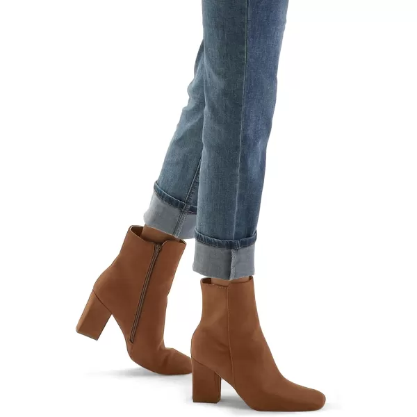 mysoft Womens GoGo Ankle Boots Square Toe Side Zipper Chunky Block Heel Mid Calf Low Heeled Short BootiesBrown