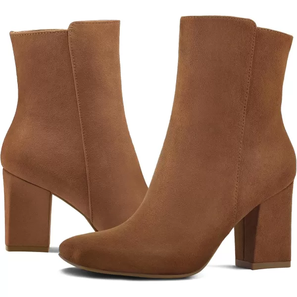 mysoft Womens GoGo Ankle Boots Square Toe Side Zipper Chunky Block Heel Mid Calf Low Heeled Short BootiesBrown