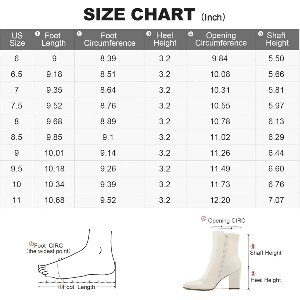 mysoft Womens GoGo Ankle Boots Square Toe Side Zipper Chunky Block Heel Mid Calf Low Heeled Short BootiesCream Pu