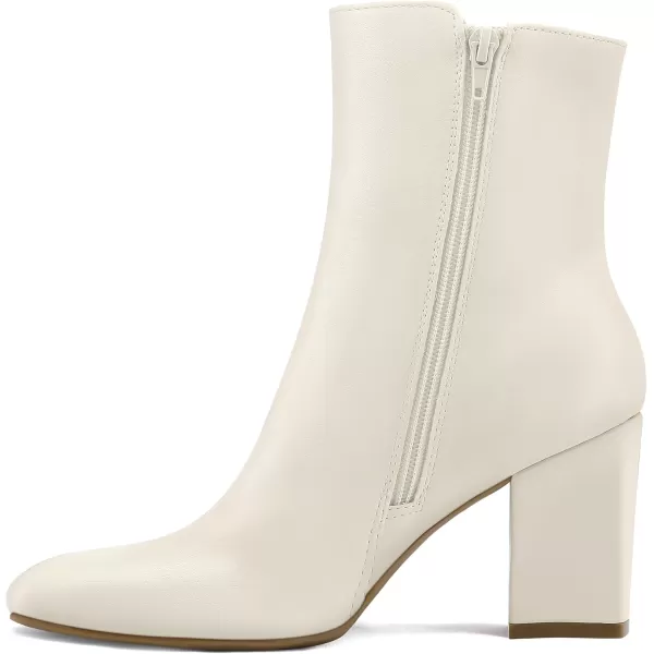 mysoft Womens GoGo Ankle Boots Square Toe Side Zipper Chunky Block Heel Mid Calf Low Heeled Short BootiesCream Pu