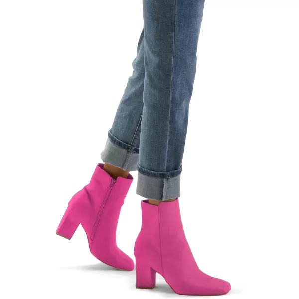 mysoft Womens GoGo Ankle Boots Square Toe Side Zipper Chunky Block Heel Mid Calf Low Heeled Short BootiesHot Pink