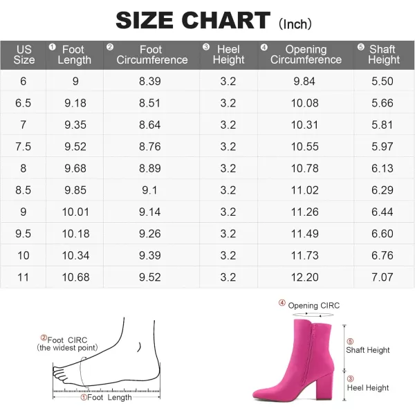 mysoft Womens GoGo Ankle Boots Square Toe Side Zipper Chunky Block Heel Mid Calf Low Heeled Short BootiesHot Pink