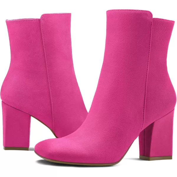 mysoft Womens GoGo Ankle Boots Square Toe Side Zipper Chunky Block Heel Mid Calf Low Heeled Short BootiesHot Pink