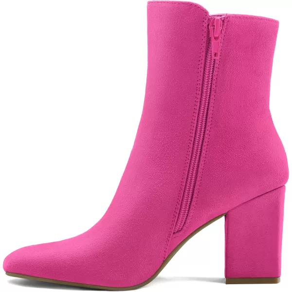 mysoft Womens GoGo Ankle Boots Square Toe Side Zipper Chunky Block Heel Mid Calf Low Heeled Short BootiesHot Pink