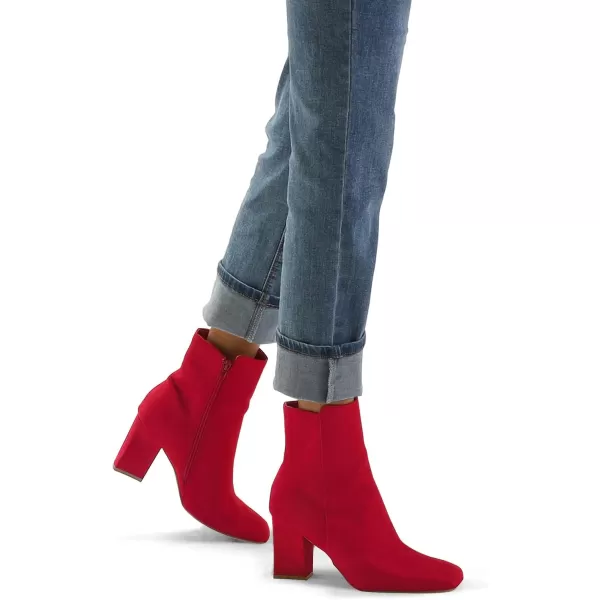mysoft Womens GoGo Ankle Boots Square Toe Side Zipper Chunky Block Heel Mid Calf Low Heeled Short BootiesRed