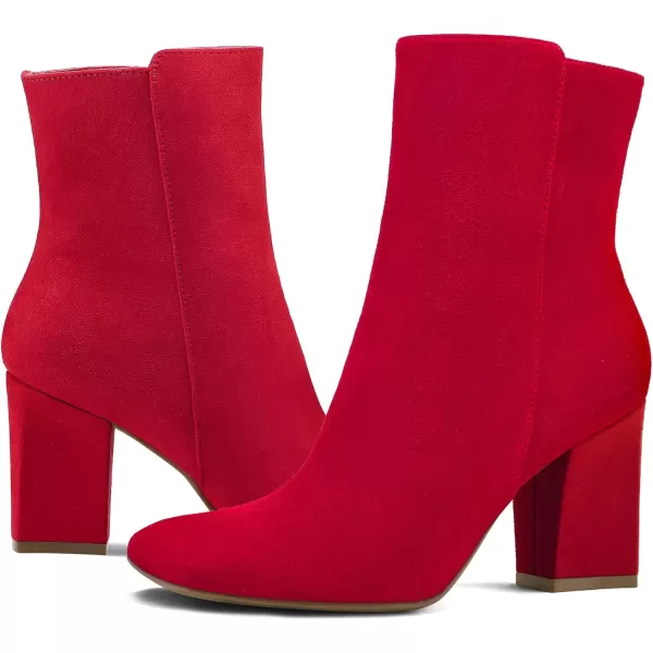 mysoft Womens GoGo Ankle Boots Square Toe Side Zipper Chunky Block Heel Mid Calf Low Heeled Short BootiesRed