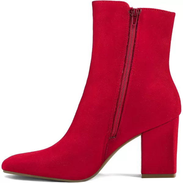 mysoft Womens GoGo Ankle Boots Square Toe Side Zipper Chunky Block Heel Mid Calf Low Heeled Short BootiesRed