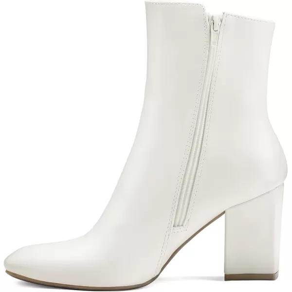 mysoft Womens GoGo Ankle Boots Square Toe Side Zipper Chunky Block Heel Mid Calf Low Heeled Short BootiesWhite Pu