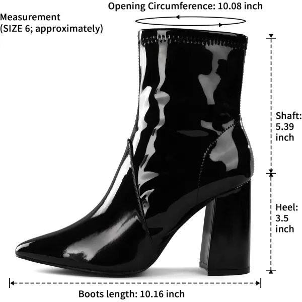 mysoft Womens GoGo Boots Mid Calf Block Heel Ankle Boots Pointed Toe Patent Leather Side Zipper BootiesBlack