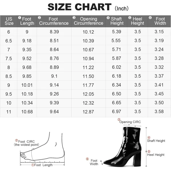 mysoft Womens GoGo Boots Mid Calf Block Heel Ankle Boots Pointed Toe Patent Leather Side Zipper BootiesBlack