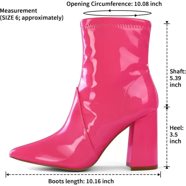 mysoft Womens GoGo Boots Mid Calf Block Heel Ankle Boots Pointed Toe Patent Leather Side Zipper BootiesHot Pink