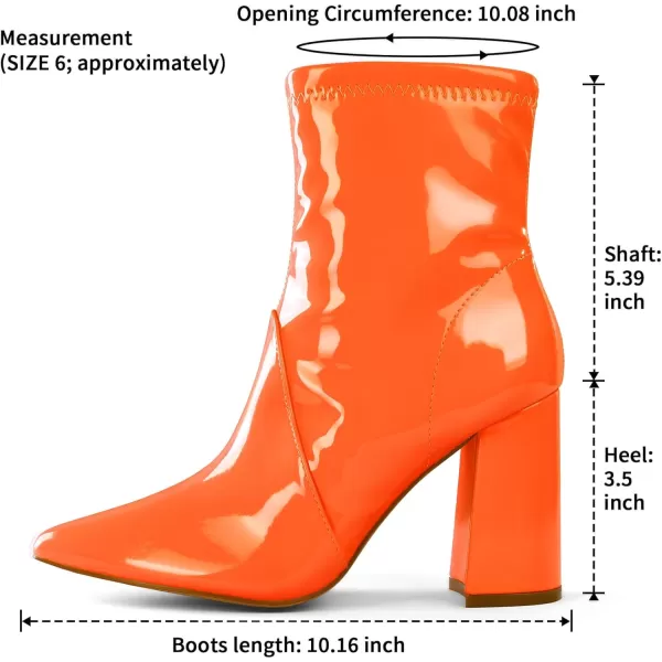 mysoft Womens GoGo Boots Mid Calf Block Heel Ankle Boots Pointed Toe Patent Leather Side Zipper BootiesOrange