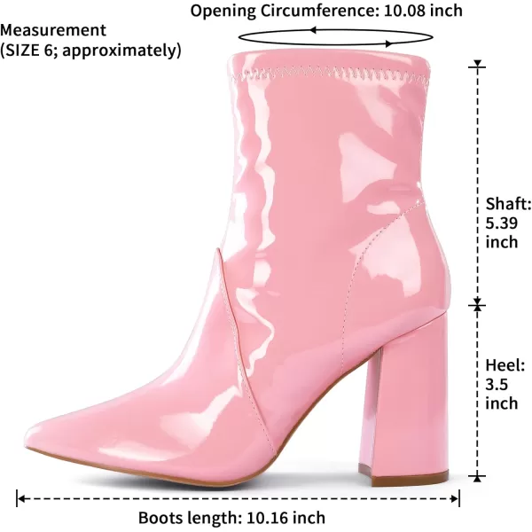 mysoft Womens GoGo Boots Mid Calf Block Heel Ankle Boots Pointed Toe Patent Leather Side Zipper BootiesPink