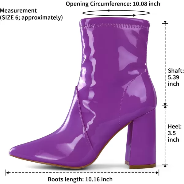 mysoft Womens GoGo Boots Mid Calf Block Heel Ankle Boots Pointed Toe Patent Leather Side Zipper BootiesPurple