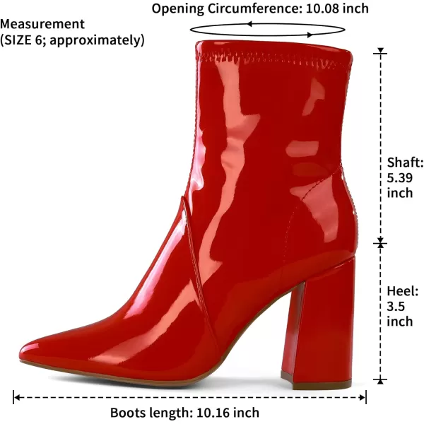 mysoft Womens GoGo Boots Mid Calf Block Heel Ankle Boots Pointed Toe Patent Leather Side Zipper BootiesRed