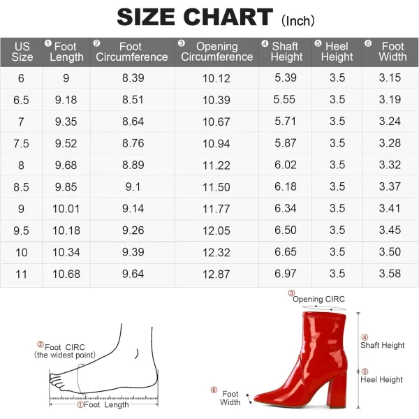 mysoft Womens GoGo Boots Mid Calf Block Heel Ankle Boots Pointed Toe Patent Leather Side Zipper BootiesRed