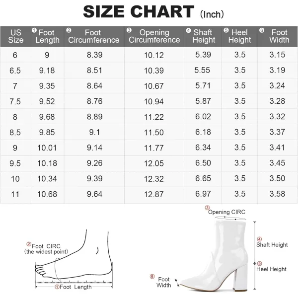 mysoft Womens GoGo Boots Mid Calf Block Heel Ankle Boots Pointed Toe Patent Leather Side Zipper BootiesWhite