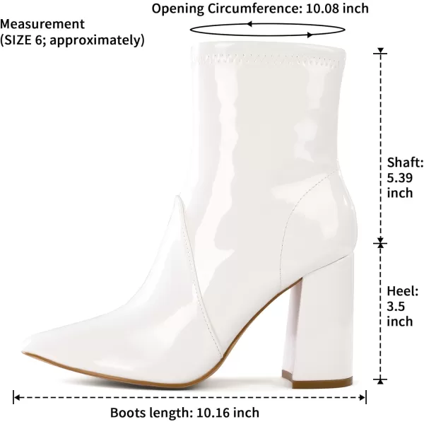 mysoft Womens GoGo Boots Mid Calf Block Heel Ankle Boots Pointed Toe Patent Leather Side Zipper BootiesWhite