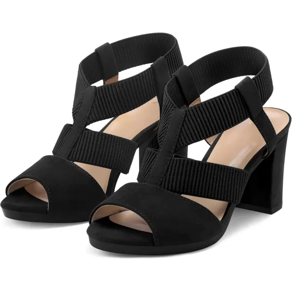 mysoft Womens Heeled Sandals with Elastic Ankle Strap Chunky Block Heel Open Toe ShoesBlack Suede