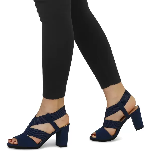 mysoft Womens Heeled Sandals with Elastic Ankle Strap Chunky Block Heel Open Toe ShoesNavy