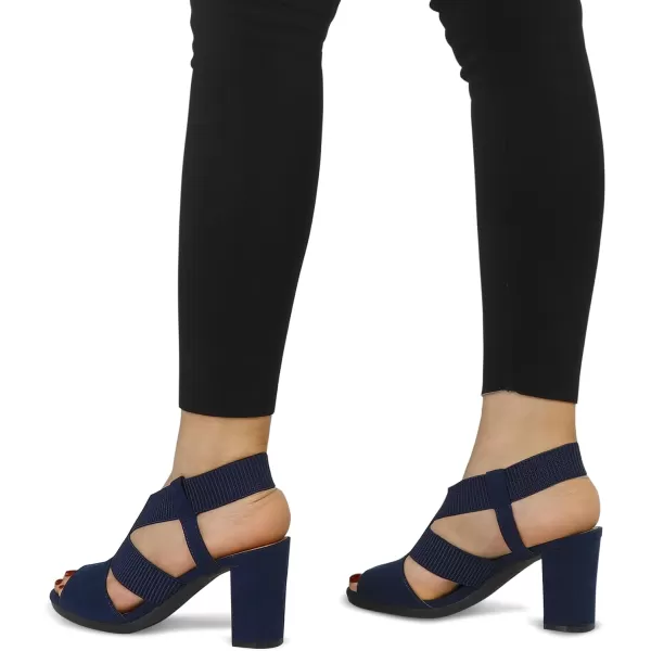 mysoft Womens Heeled Sandals with Elastic Ankle Strap Chunky Block Heel Open Toe ShoesNavy