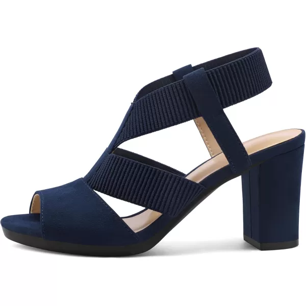 mysoft Womens Heeled Sandals with Elastic Ankle Strap Chunky Block Heel Open Toe ShoesNavy