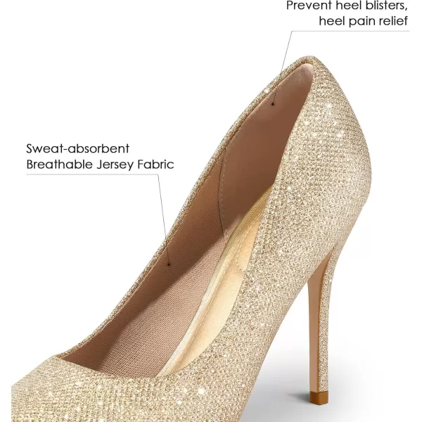 mysoft Womens High Heels Pumps Closed Pointed Toe Stiletto 4IN Heels Dress Wedding ShoesGold Glitter