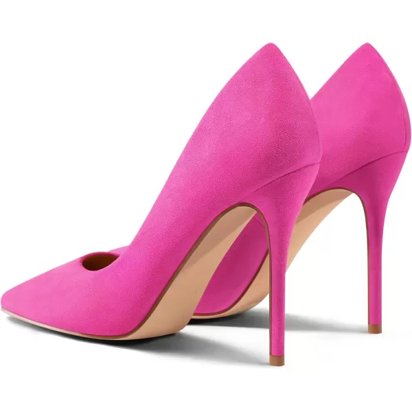 mysoft Womens High Heels Pumps Closed Pointed Toe Stiletto 4IN Heels Dress Wedding ShoesHot Pink Suede