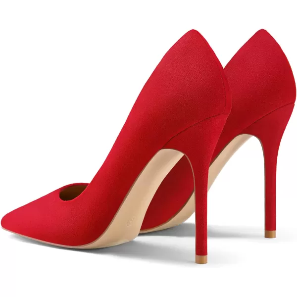 mysoft Womens High Heels Pumps Closed Pointed Toe Stiletto 4IN Heels Dress Wedding ShoesRed Suede