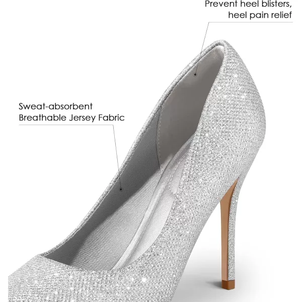 mysoft Womens High Heels Pumps Closed Pointed Toe Stiletto 4IN Heels Dress Wedding ShoesSilver Glitter