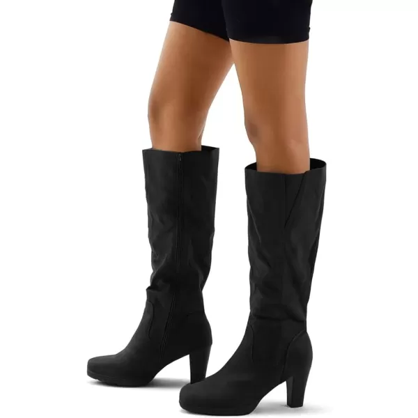 mysoft Womens Knee High Boots Chunky Heel Boots with ZipperBlack