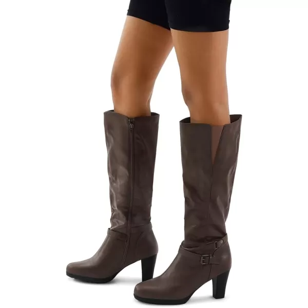 mysoft Womens Knee High Boots Chunky Heel Boots with ZipperDark Brown