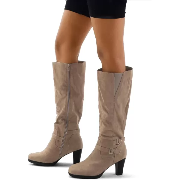 mysoft Womens Knee High Boots Chunky Heel Boots with ZipperLight Brown