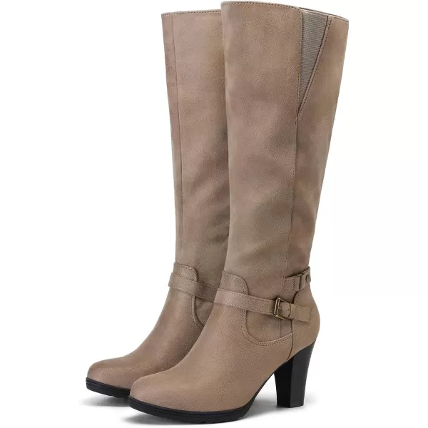 mysoft Womens Knee High Boots Chunky Heel Boots with ZipperLight Brown