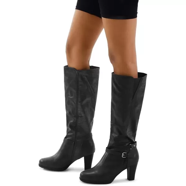 mysoft Womens Knee High Boots Chunky Heel Boots with ZipperPu Black