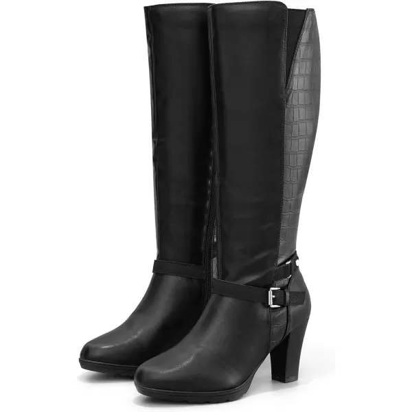 mysoft Womens Knee High Boots Chunky Heel Boots with ZipperPu Black