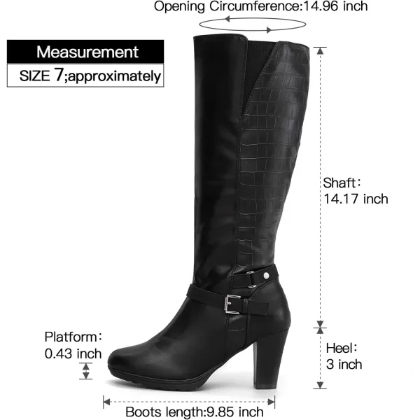 mysoft Womens Knee High Boots Chunky Heel Boots with ZipperPu Black