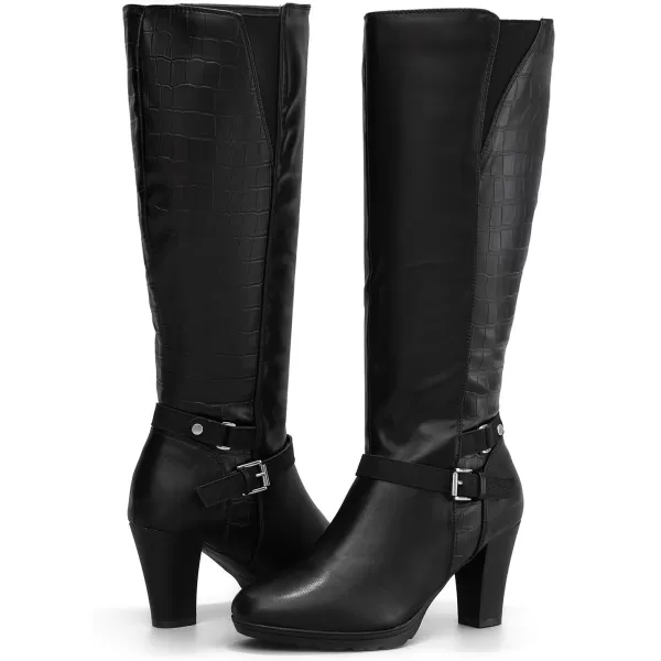 mysoft Womens Knee High Boots Chunky Heel Boots with ZipperPu Black