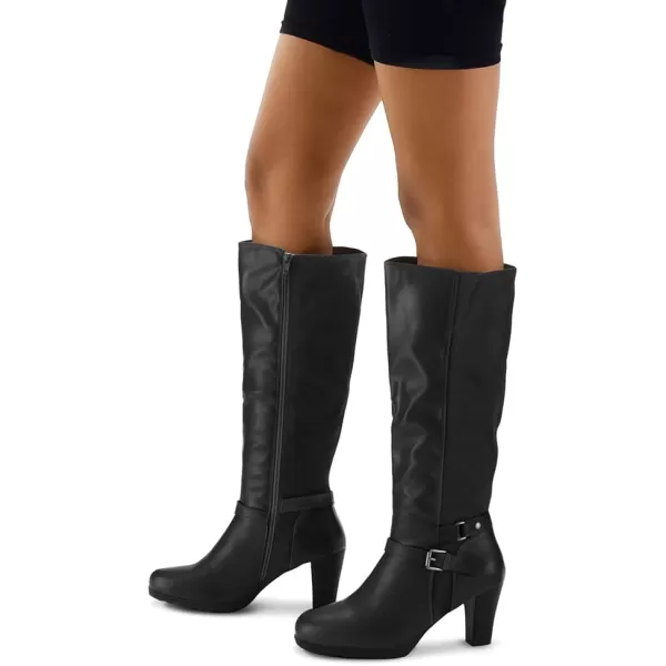 mysoft Womens Knee High Boots Chunky Heel Boots with ZipperSplicing Black